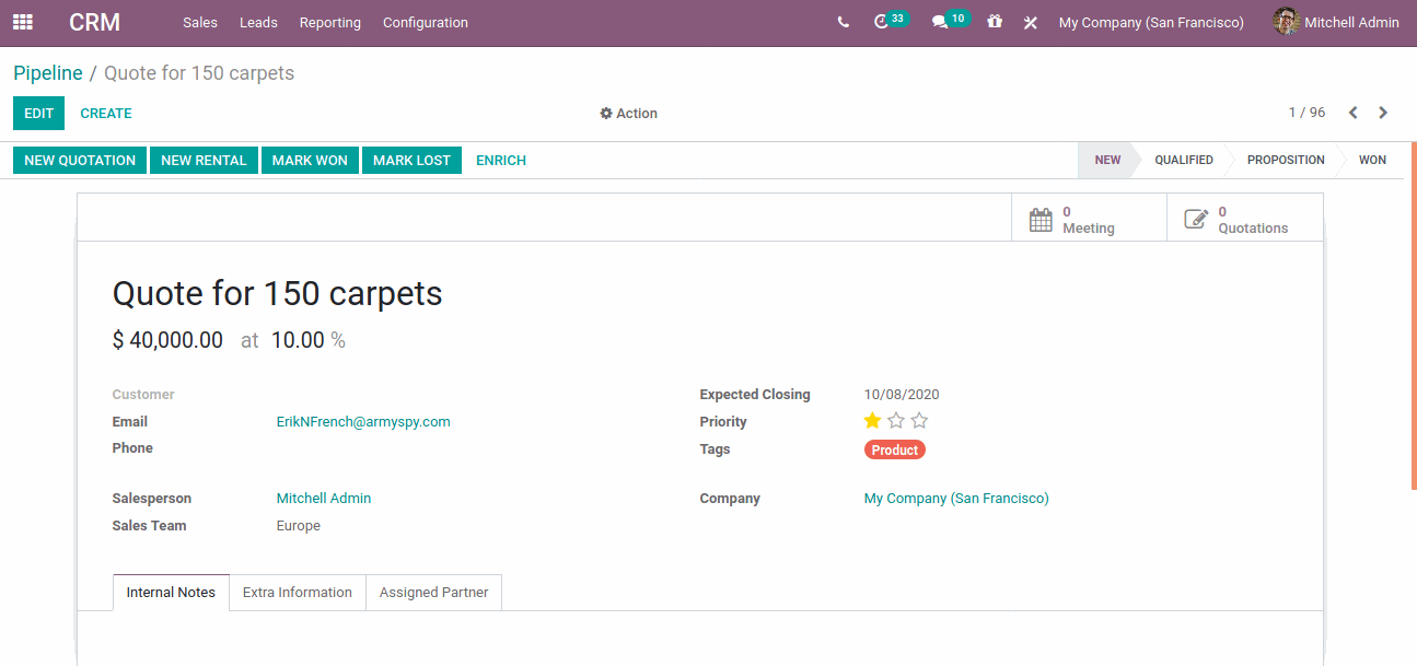Convert leads to opportunities When we click on a Lead we will have the option to convert it into an opportunity and decide if it should still be assigned to the same channel/person and if you need to create a new customer. Start with the customer – find out what they want and give it to them.